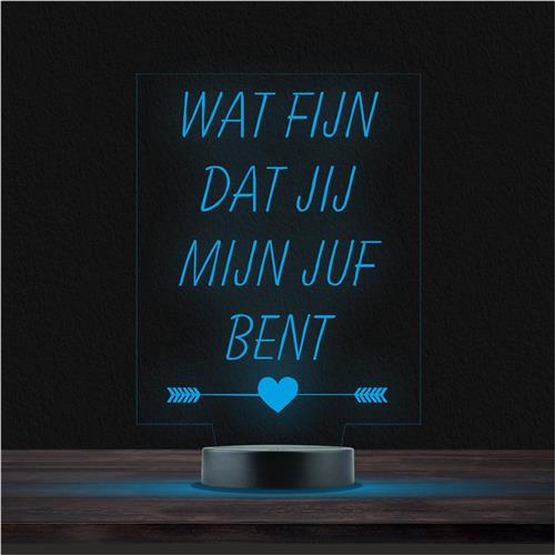 Led Lamp Met Gravering - RGB 7 Kleuren - Wat Fijn Dat Jij Mijn Juf Bent