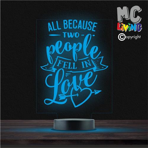 Led Lamp Met Gravering - RGB 7 Kleuren - All Because Two People Fell In Love