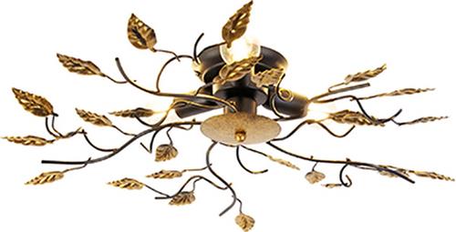 QAZQA foglie - Klassieke Plafondlamp - 3 lichts - Ø 50 cm - Zwart Goud - Woonkamer | Slaapkamer | Keuken