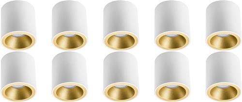 Opbouwspot 10 Pack - Proma Cliron Pro - GU10 Fitting - Opbouw Rond - Mat Wit/Goud - Aluminium - Verdiept - Ø90mm
