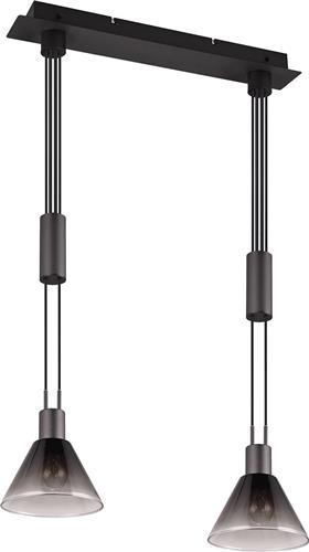 LED Hanglamp - Trion Stey - E27 Fitting - 2-lichts - Rond - Mat Zwart - Metaal - Glas