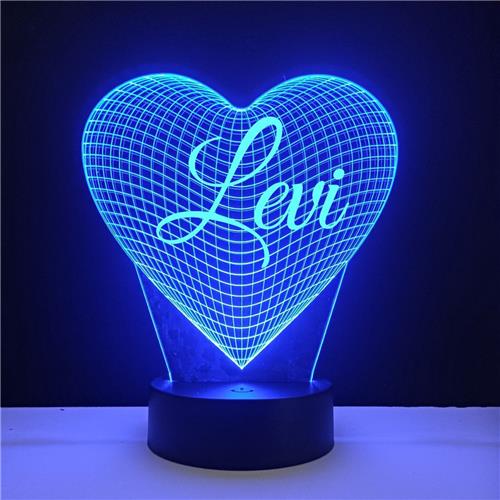 3D LED Lamp - Hart Met Naam - Levi