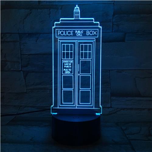 3D Led Lamp Met Gravering - RGB 7 Kleuren - Police Box