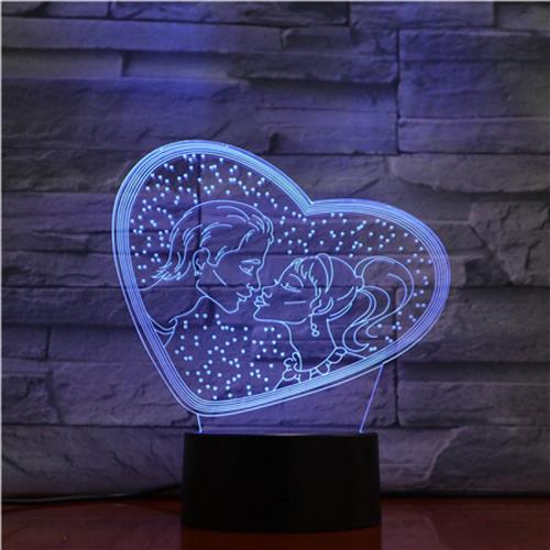 3D Led Lamp Met Gravering - RGB 7 Kleuren - Hart
