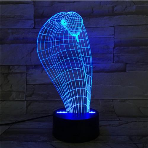 3D Led Lamp Met Gravering - RGB 7 Kleuren - Cobra Slang