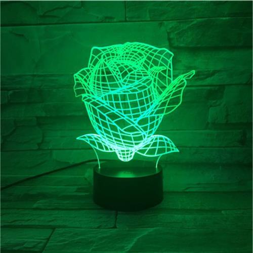 3D Led Lamp Met Gravering - RGB 7 Kleuren - Roos