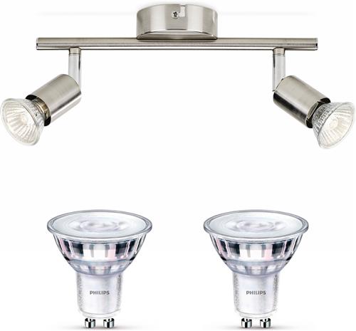 Philips Limbali Opbouwspot (Mat Chroom) - Warmwit Licht - Plafondspot met 2 Lichtpunten - GU10 - SceneSwitch - Eenvoudig Dimbaar met Je Klassieke Schakelaar