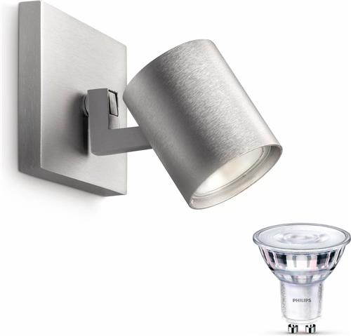 Philips Runner Opbouwspot (Aluminium) - Warmwit Licht - Wandspot of Plafondspot met 1 Lichtpunt - GU10 - SceneSwitch - Eenvoudig Dimbaar met Je Klassieke Schakelaar