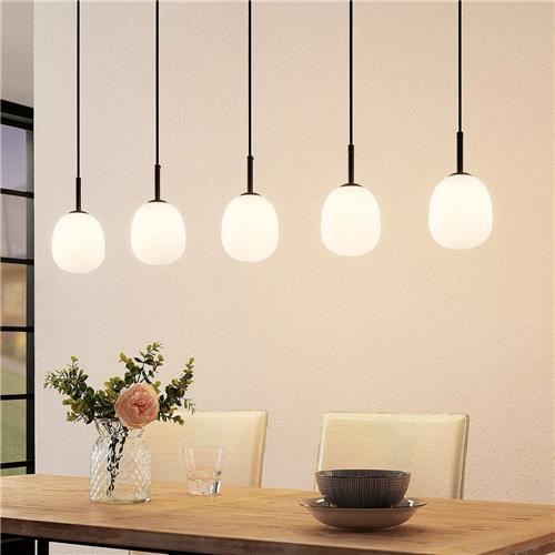 Lindby - hanglamp - 5lichts - glas, metaal - G9 - opaalwit, mat zwart