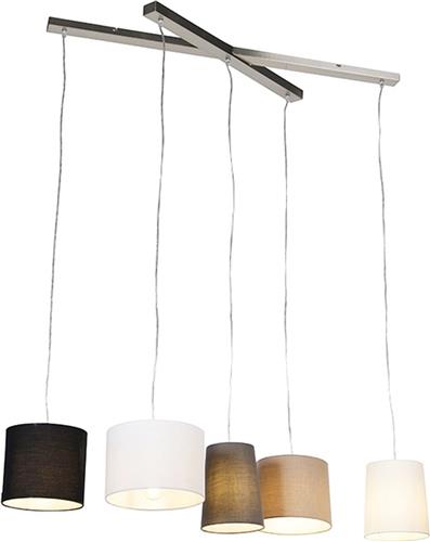 QAZQA hermina - Landelijke Hanglamp eettafel voor boven de eettafel | in eetkamer - 5 lichts - L 1100 mm - Staal - Woonkamer | Slaapkamer | Keuken