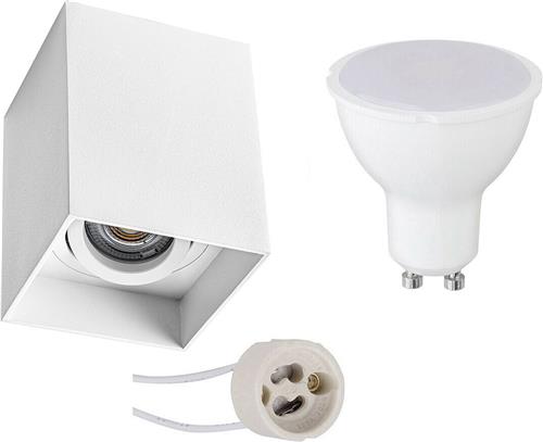 Opbouwspot Set - Pragmi Luxina Pro - GU10 Fitting - Dimbaar - Opbouw Vierkant - Mat Wit - 6W - Warm Wit 3000K - Verdiept - Kantelbaar - 90mm