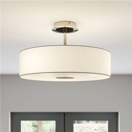 Lindby - plafondlamp - 3lichts - Stof, glas, metaal - H: 28 cm - E27 - wit, mat nikkel, chroom