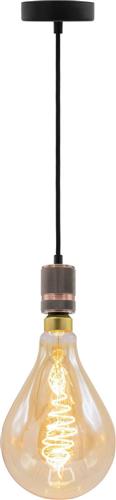 Industriële rosé gouden snoerpendel - inclusief XXL LED lamp - complete hanglamp voor eetkamer of woonkamer