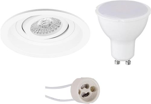 LED Spot Set - Pragmi Domy Pro - GU10 Fitting - Dimbaar - Inbouw Rond - Mat Wit - 6W - Helder/Koud Wit 6400K - Verdiept - Kantelbaar - Ø105mm