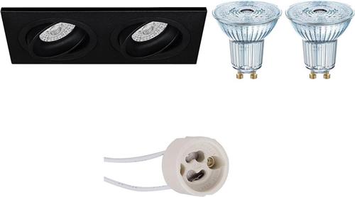 LED Spot Set - OSRAM Parathom PAR16 940 36D - Pragmi Borny Pro - GU10 Fitting - Dimbaar - Inbouw Rechthoek Dubbel - Mat Zwart - 3.7W - Natuurlijk Wit 4000K - Kantelbaar - 175x92mm