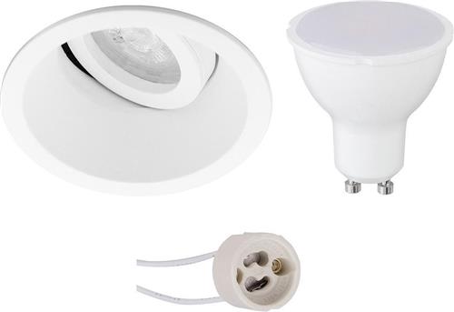 LED Spot Set - Pragmi Zano Pro - GU10 Fitting - Dimbaar - Inbouw Rond - Mat Wit - 6W - Helder/Koud Wit 6400K - Kantelbaar - Ø93mm