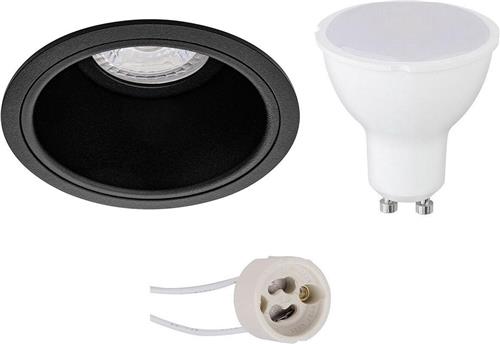 LED Spot Set - Pragmi Minko Pro - GU10 Fitting - Dimbaar - Inbouw Rond - Mat Zwart - 6W - Warm Wit 3000K - Verdiept - Ø90mm