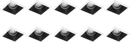 Spot Armatuur 10 Pack - Proma Zano Pro - GU10 Inbouwspot - Vierkant - Zwart/Wit - Aluminium - Kantelbaar - 93mm