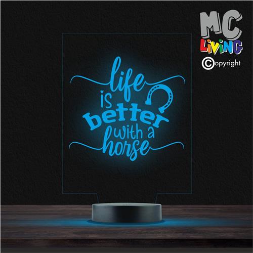 Led Lamp Met Gravering - RGB 7 Kleuren - Life Is Better With A Horse