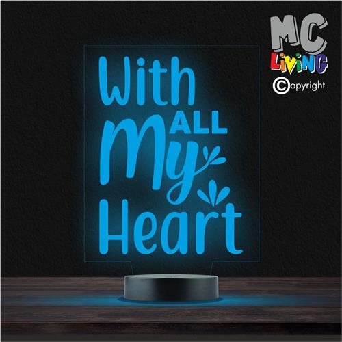 Led Lamp Met Gravering - RGB 7 Kleuren - With All My Heart