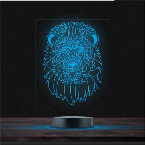 Led Lamp Met Gravering - RGB 7 Kleuren - Leeuw