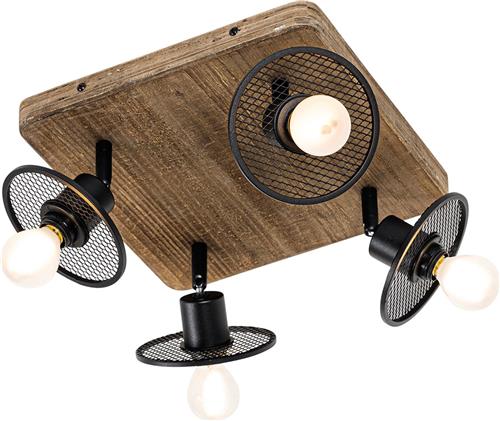 QAZQA jasmijn - Industriele Plafondspot | Spotje | Opbouwspot - 4 lichts - L 27 cm - Bruin - Industrieel - Woonkamer | Slaapkamer | Keuken