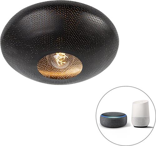 QAZQA radiance - Oosterse Dimbare LED Smart Plafondlamp incl. wifi met Dimmer - 1 lichts - Ø 40 cm - Zwart Goud - Woonkamer | Slaapkamer