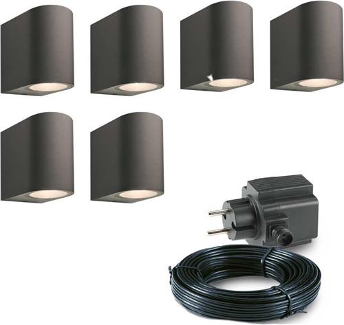 6x LED wand spot - 78mm - 4 Watt - Zwart - complete set