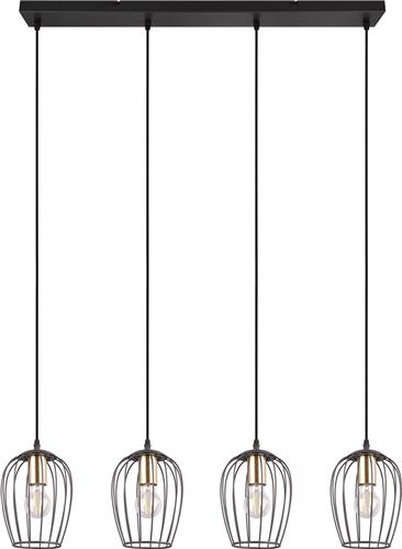 LED Hanglamp - Trion Rigo - E27 Fitting - 4-lichts - Rond - Mat Zwart - Metaal