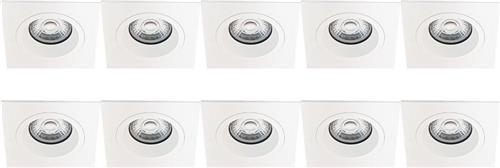 Spot Armatuur 10 Pack - Pragmi Rodos Pro - GU10 Inbouwspot - Vierkant - Wit - Aluminium - 93mm