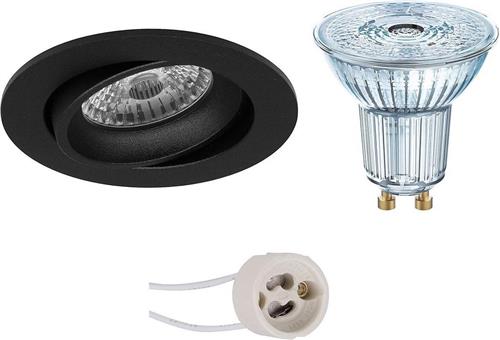 LED Spot Set - OSRAM Parathom PAR16 930 36D - Pragmi Delton Pro - GU10 Fitting - Dimbaar - Inbouw Rond - Mat Zwart - 3.7W - Warm Wit 3000K - Kantelbaar - Ø82mm