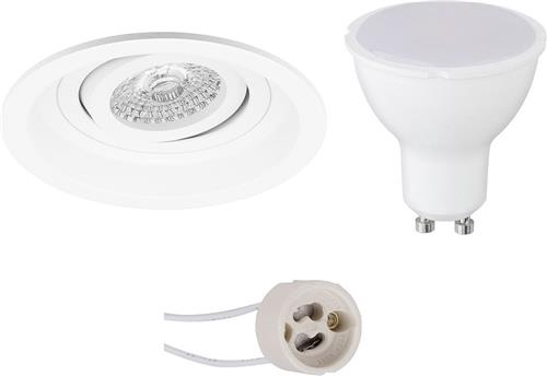 LED Spot Set - Proma Domy Pro - GU10 Fitting - Dimbaar - Inbouw Rond - Mat Wit - 6W - Natuurlijk Wit 4200K - Verdiept - Kantelbaar - Ø105mm