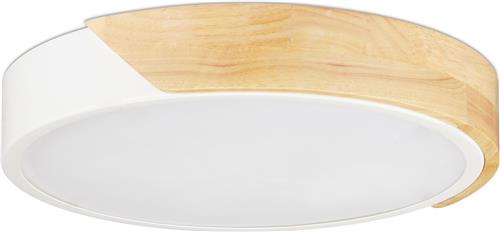 Relaxdays plafondlamp led - plafonnière rond - 30 cm - hout & metaal - woonkamerlamp - wit