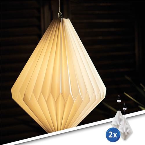 Solar tuinverlichting - Lampion en hanglamp Lima - Voordeelset van 2 - Warm wit licht - Wit - Buitenlamp op zonne-energie