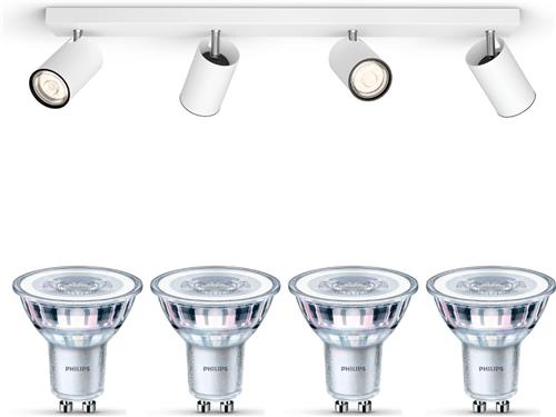 Philips Kosipo Opbouwspot (Wit) - Warmwit Licht - Plafondspot met 4 Lichtpunten - GU10 - Niet Dimbaar