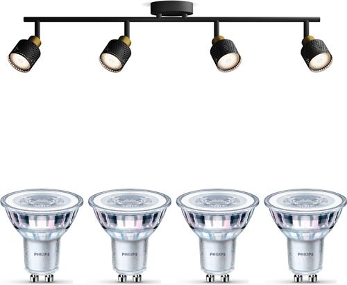 Philips Niall Opbouwspot (Zwart/Goud) - Warmwit Licht - Plafondspot met 4 Lichtpunten - GU10 - Niet Dimbaar