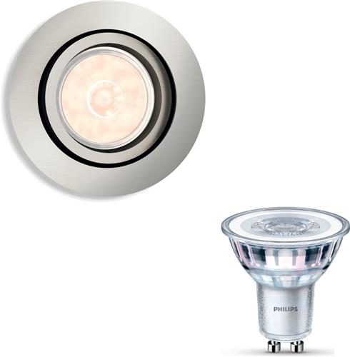 Philips Donegal Inbouwspot (Mat Chroom) - Rond - GU10 - Warmwit Licht - SceneSwitch - Eenvoudig Dimbaar met Je Klassieke Schakelaar