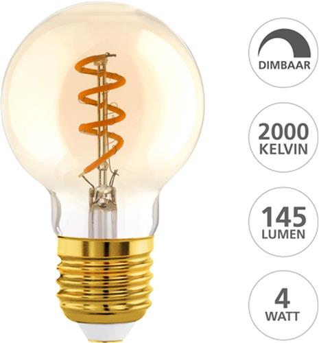 EGLO LED Lamp - E27 - Ø 6 cm - G60 - Amber - 2000K - Dimbaar