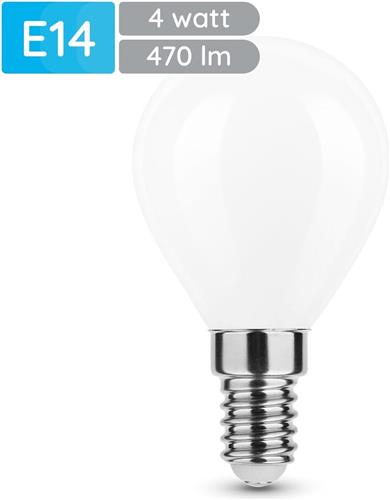 Modee E14 LED Lamp 4W - 470lm - 4000K - Neutraal Wit - LED Filament Melkglas Globe Mini P45 - Vervangt 40W Halogeen Gloeilamp