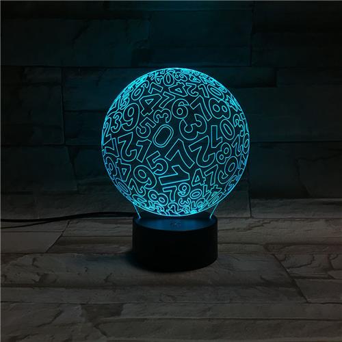 3D Led Lamp Met Gravering - RGB 7 Kleuren - Bal Van Cijfers