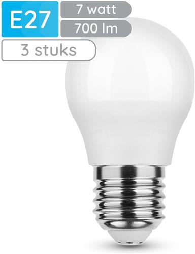 Modee E27 LED Lamp 7W - 700lm - 6000K - Daglicht Wit - LED Globe Mini P45 - Vervangt 54W Halogeen Gloeilamp - 3 stuks
