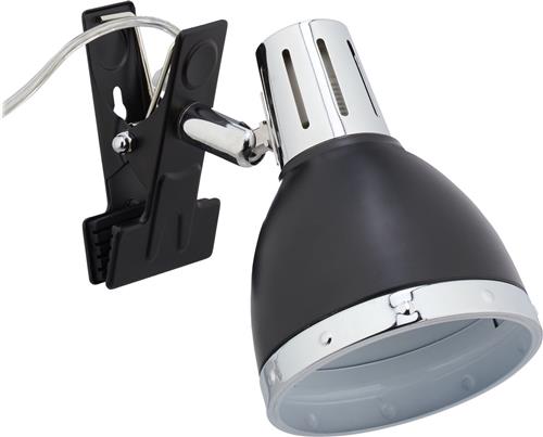 Relaxdays klemlamp - klembare leeslamp - retro - E14 fitting - voor slaapkamer - 12 x 10 x 18,5 cm - zwart