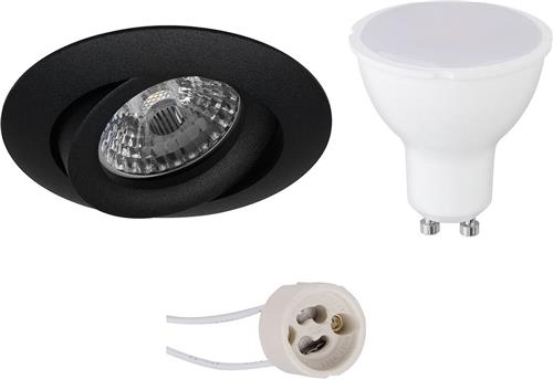 LED Spot Set - Proma Uranio Pro - GU10 Fitting - Dimbaar - Inbouw Rond - Mat Zwart - 6W - Warm Wit 3000K - Kantelbaar - Ø82mm
