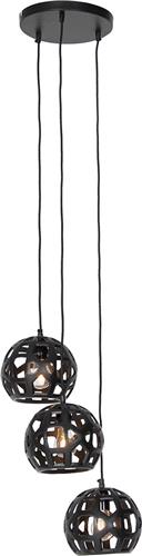QAZQA bobby - Industriele Hanglamp - 3 lichts - Ø 25 cm - Zwart - Industrieel - Woonkamer | Slaapkamer | Keuken