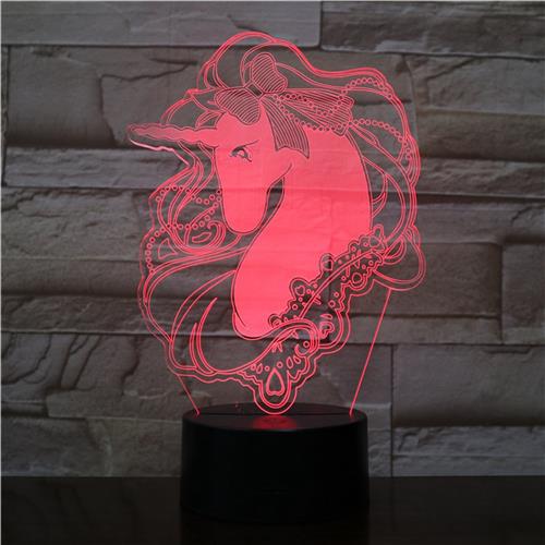 3D Led Lamp Met Gravering - RGB 7 Kleuren - Unicorn