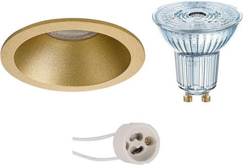 LED Spot Set - OSRAM Parathom PAR16 930 36D - Pragmi Pollon Pro - GU10 Fitting - Dimbaar - Inbouw Rond - Mat Goud - 3.7W - Warm Wit 3000K - Verdiept - Ø82mm