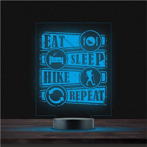 Led Lamp Met Gravering - RGB 7 Kleuren - Eat Sleep Hike Repeat