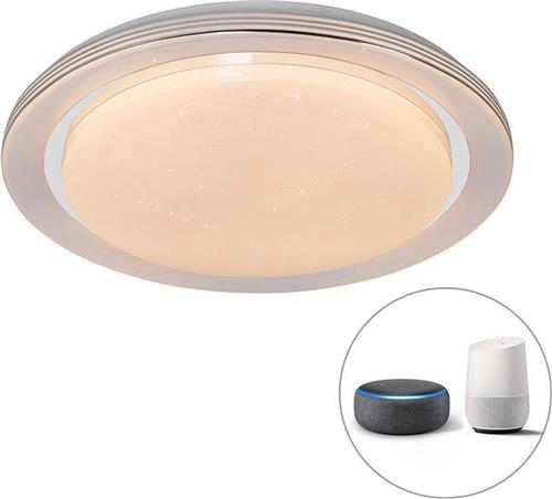 QAZQA jochem - Moderne Dimbare LED Plafondlamp met Dimmer - 1 lichts - Ø 48 cm - Wit - Woonkamer | Slaapkamer | Keuken