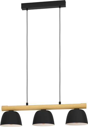 EGLO Sherburn Hanglamp - E27 - 77 cm - Zwart/Bruin - Hout