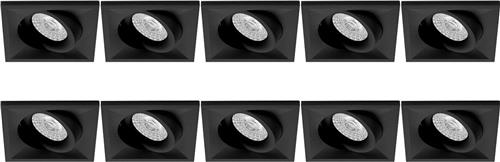 Spot Armatuur 10 Pack - Pragmi Qiundo Pro - GU10 Inbouwspot - Vierkant - Zwart - Aluminium - Kantelbaar - 80mm